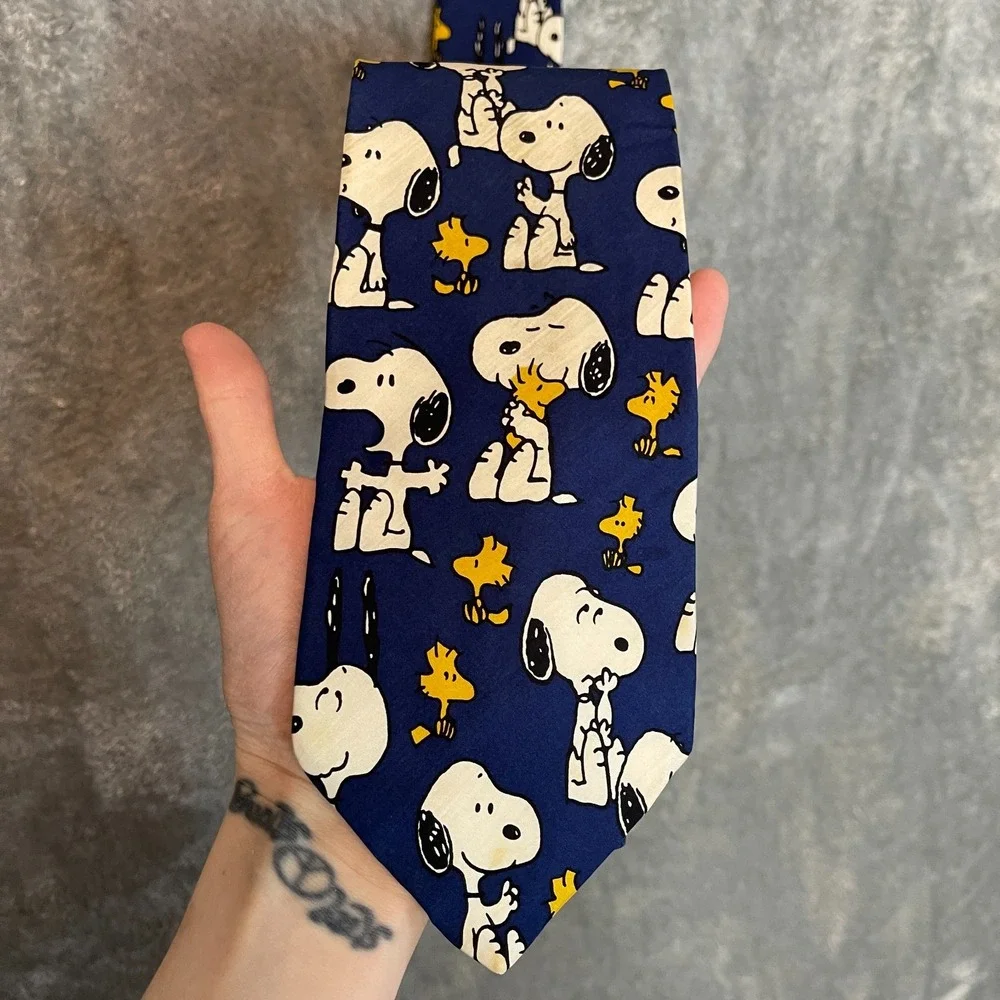 Vintage Peanuts Men Pals Snoopy Woodstock Emotions 90s Silk Neck Tie Cartoon